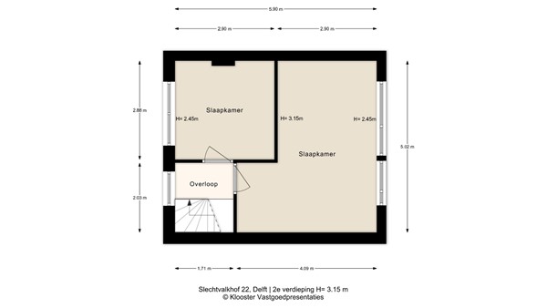 Plattegrond - Slechtvalkhof 22, 2623 PE Delft - Slechtvalkhof 22_2e verdieping.jpg